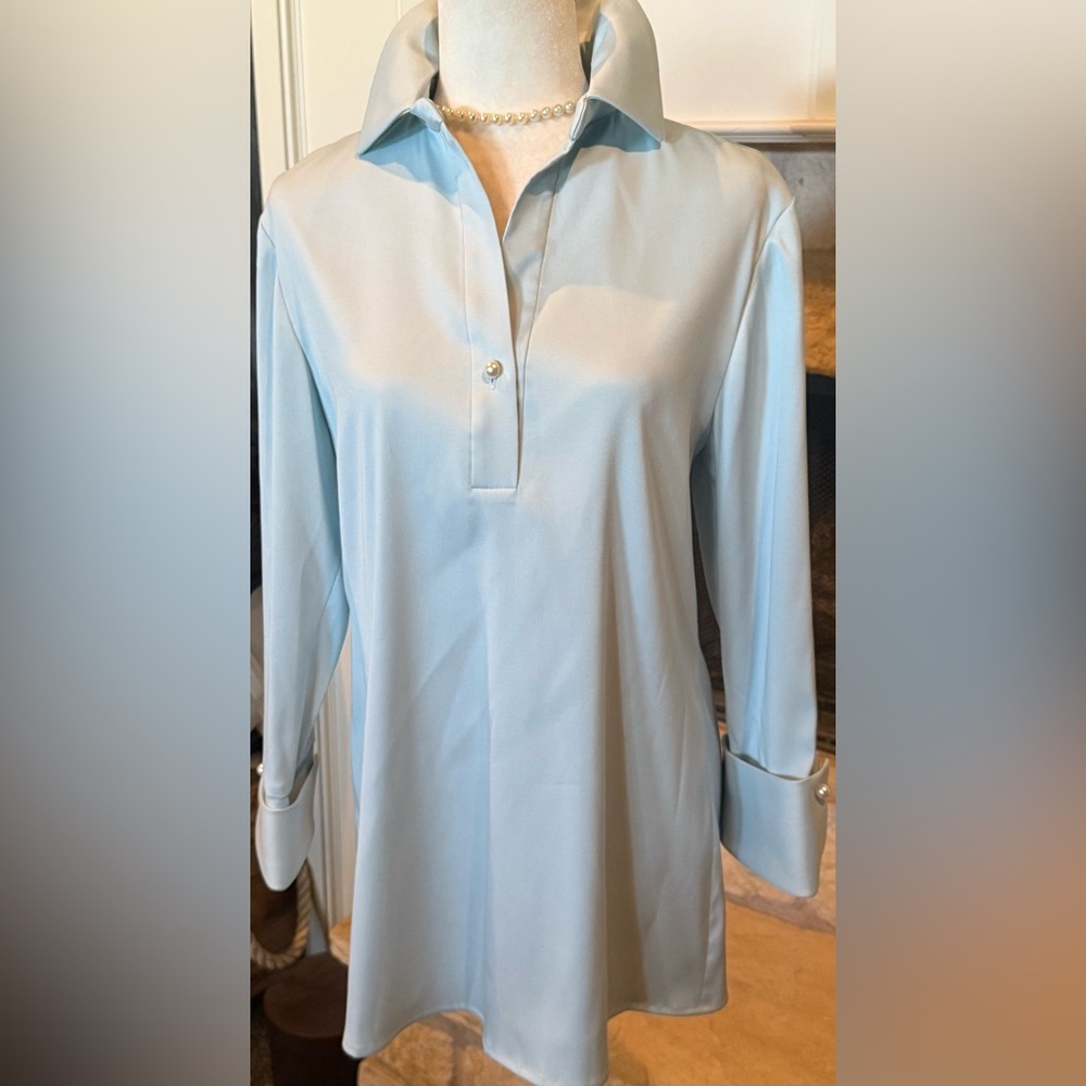 Preston &York Thea Mikado Cuffed Button Front in Sky, Size Small, New w/Tags